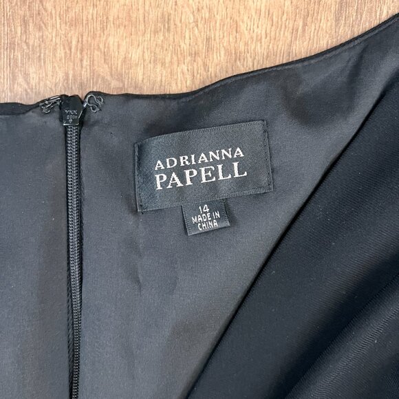 Adrianna Papell Black Tiered Hammered Satin Sheath Dress Sz 14 - Picture 6 of 12